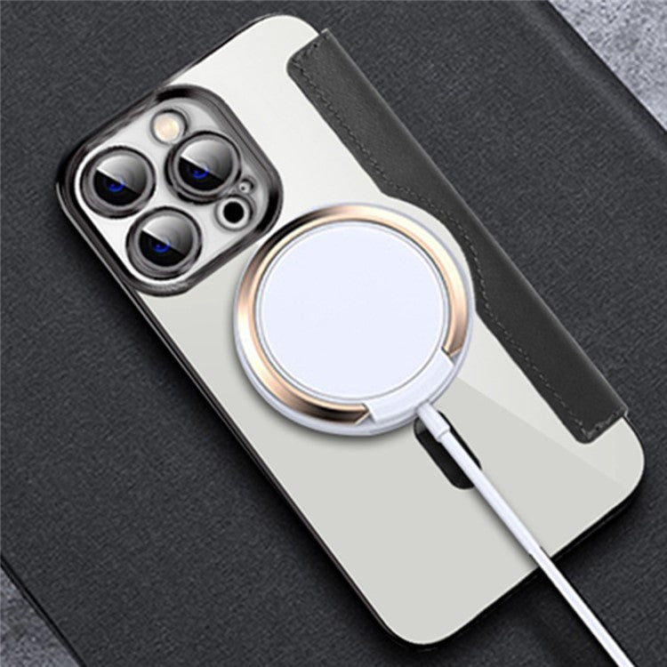 Phone Cover for iPhone 14 Pro, Compatible with MagSafe RFID Blocking Card Slots Fully Wrapped PU Leather+TPU Electroplating Clear Back Flip Case with Lens Film - Baby Blue
