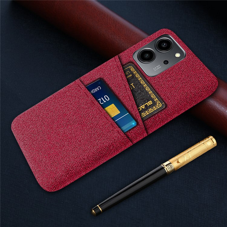 For Honor 80 SE 5G Cloth Texture Phone Case Dual Card Slots Well-protected Hard PC Back Cover - Red
