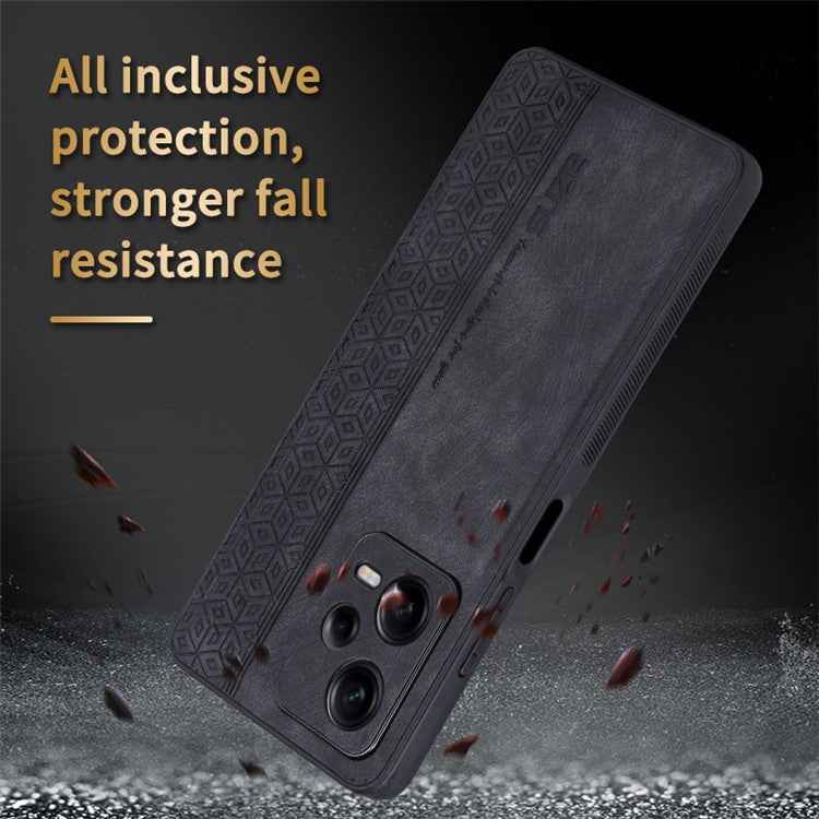 AZNS For Xiaomi Redmi Note 12 Pro 5G PU Leather Stand Wallet Cover with Strap Imprinted Pattern Phone Case Anti-collision PU Leather Coated TPU Cover - Blue