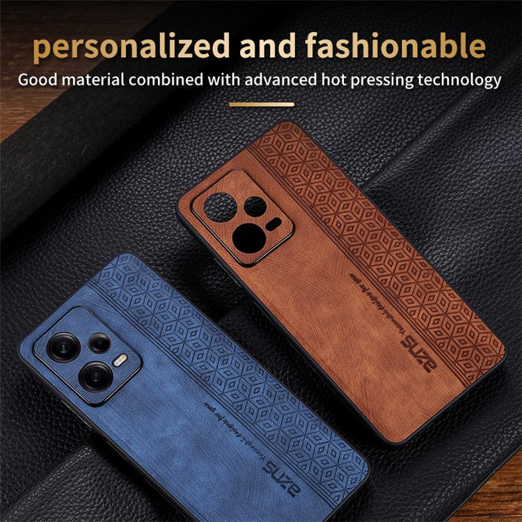 AZNS For Xiaomi Redmi Note 12 Pro 5G PU Leather Stand Wallet Cover with Strap Imprinted Pattern Phone Case Anti-collision PU Leather Coated TPU Cover - Blue