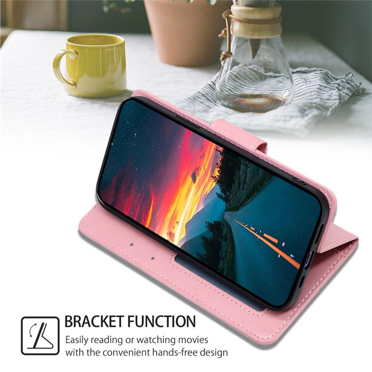 For Honor 80 SE 5G Textured PU Leather Phone Cover Anti-scratch Stand Wallet Shockproof Folio Flip Cell Phone Case - Pink