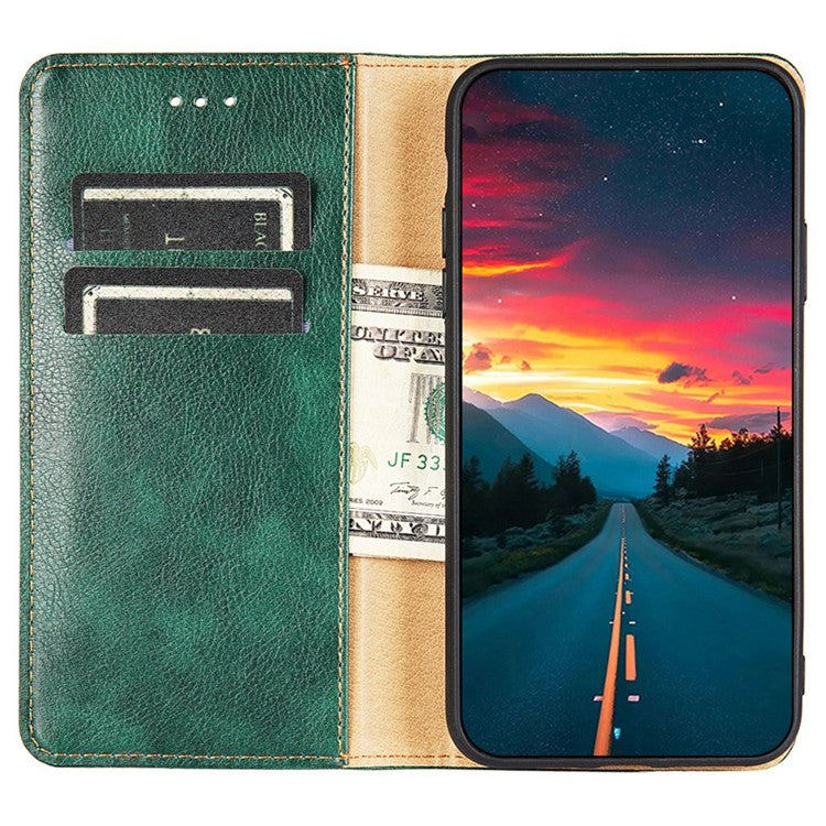 For Xiaomi 13 5G Magnetic Auto Adsorbed PU Leather Protective Cover Foldable Stand Phone Wallet Case - Brown