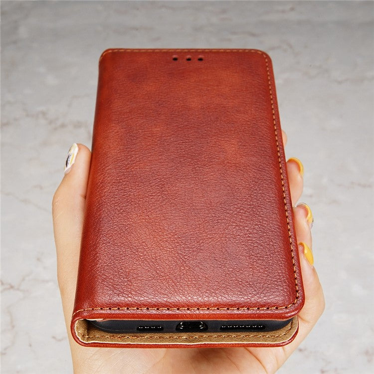 For Xiaomi 13 5G Magnetic Auto Adsorbed PU Leather Protective Cover Foldable Stand Phone Wallet Case - Brown