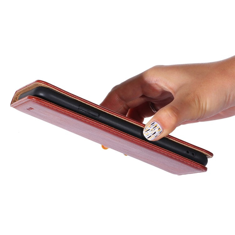 For Xiaomi 13 5G Magnetic Auto Adsorbed PU Leather Protective Cover Foldable Stand Phone Wallet Case - Brown