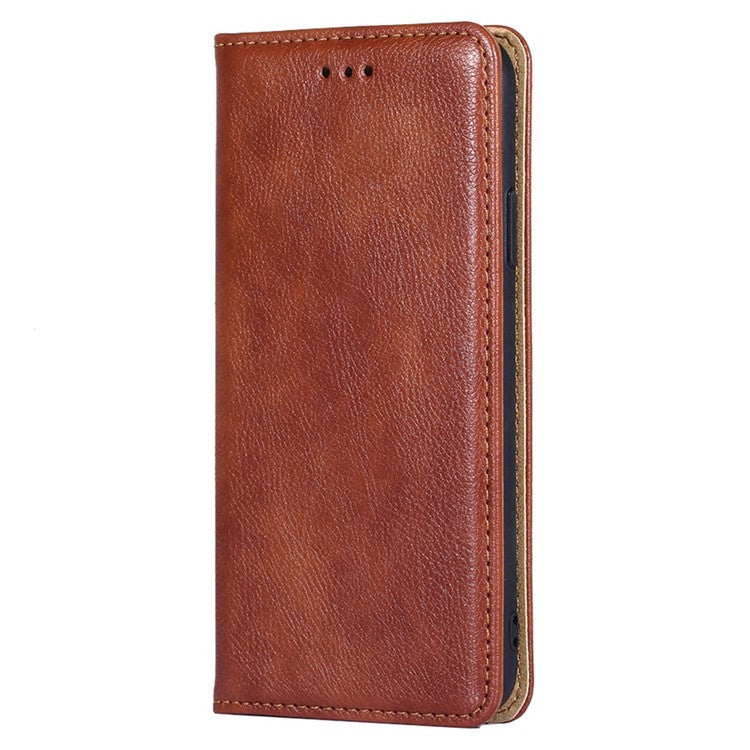 For Xiaomi 13 5G Magnetic Auto Adsorbed PU Leather Protective Cover Foldable Stand Phone Wallet Case - Brown