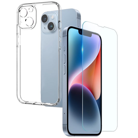 NORTHJO For iPhone 14 2-in-1 Protective TPU Mobile Phone Case + Anti-fingerprint Tempered Glass Screen Protector - Transparent