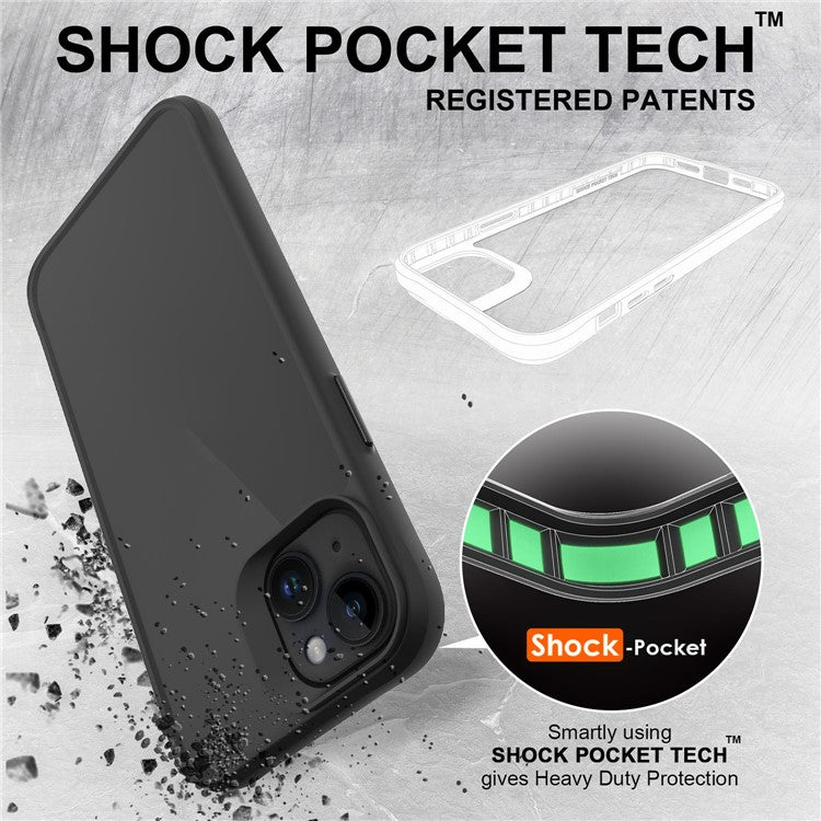 Combat X Mode Hard PC Back Soft TPU Bumper Case for iPhone 14, Transparent Protective Phone Cover - Black