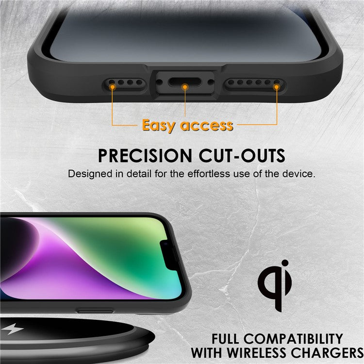 Combat X Mode Hard PC Back Soft TPU Bumper Case for iPhone 14, Transparent Protective Phone Cover - Black