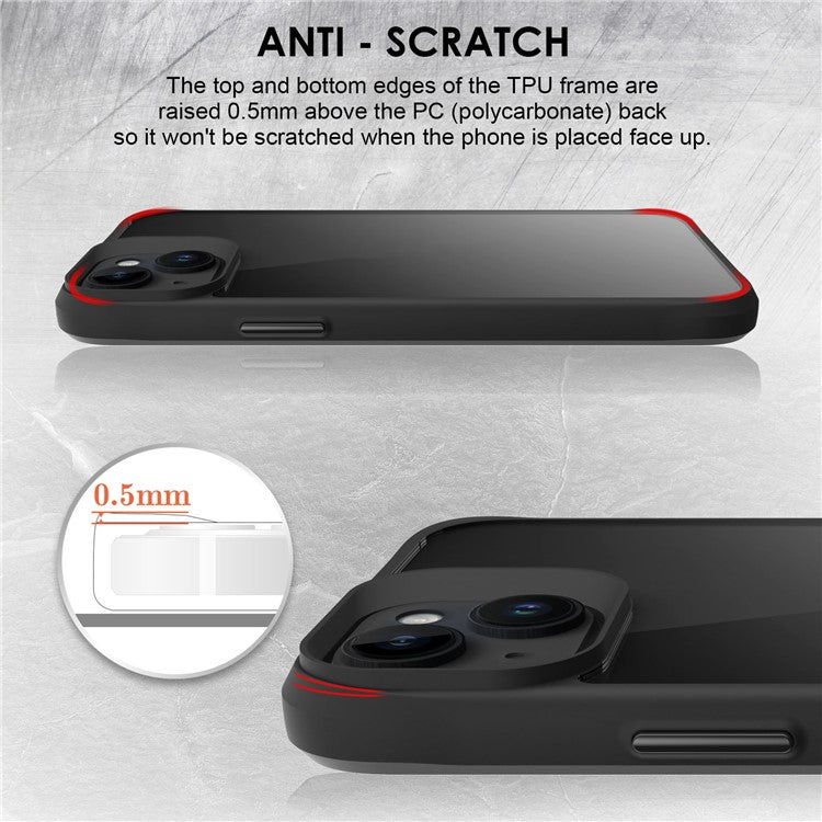 Combat X Mode Hard PC Back Soft TPU Bumper Case for iPhone 14, Transparent Protective Phone Cover - Black