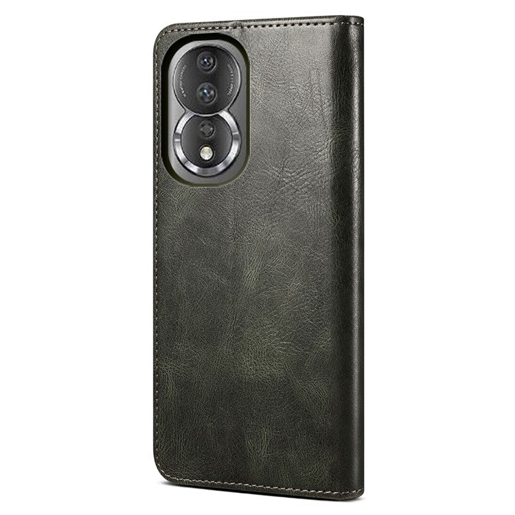 For Honor 80 5G Anti-shock Waxy Crazy Horse Texture Phone Case Foldable Stand Protective Folio Flip Leather Phone Wallet Cover - Green
