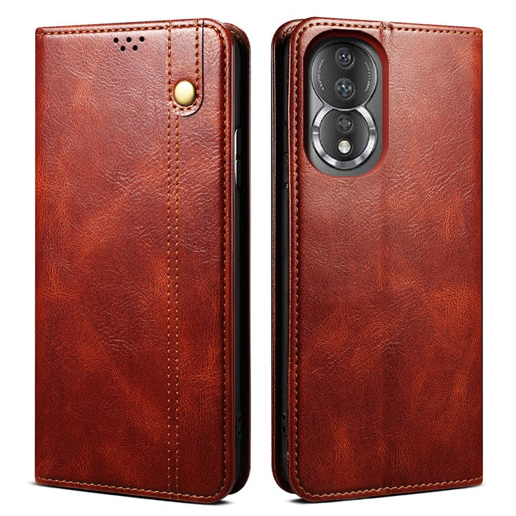 For Honor 80 5G Anti-shock Waxy Crazy Horse Texture Phone Case Foldable Stand Protective Folio Flip Leather Phone Wallet Cover - Brown