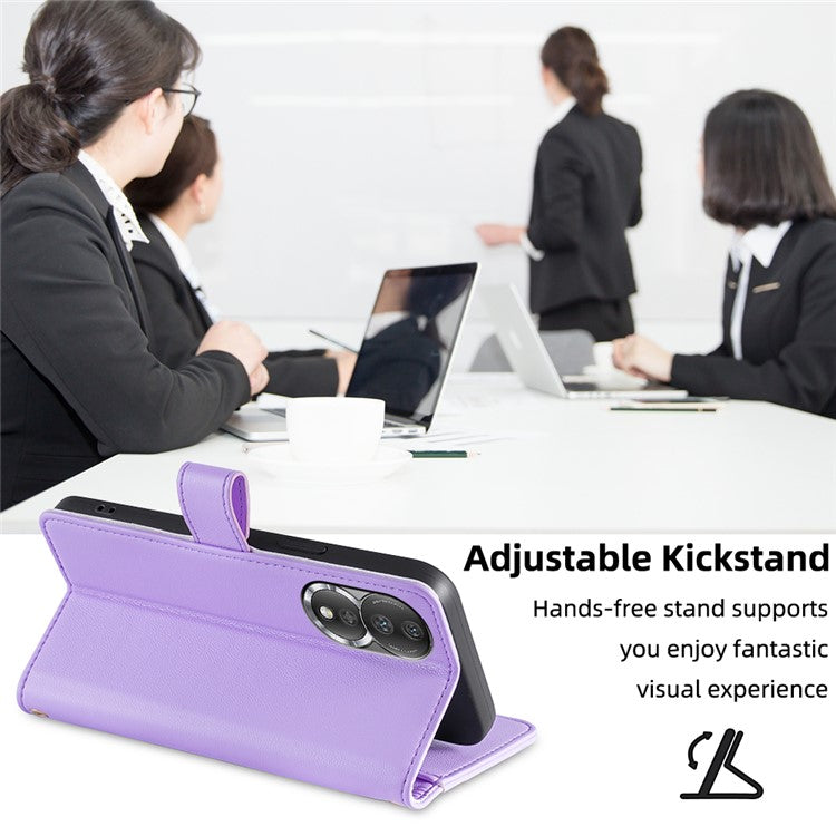 For Honor 80 5G Full Coverage PU Leather Stand Case Zipper Pocket Card Slots Flip Phone Cover with Wrist Strap and Shoulder Strap - Purple