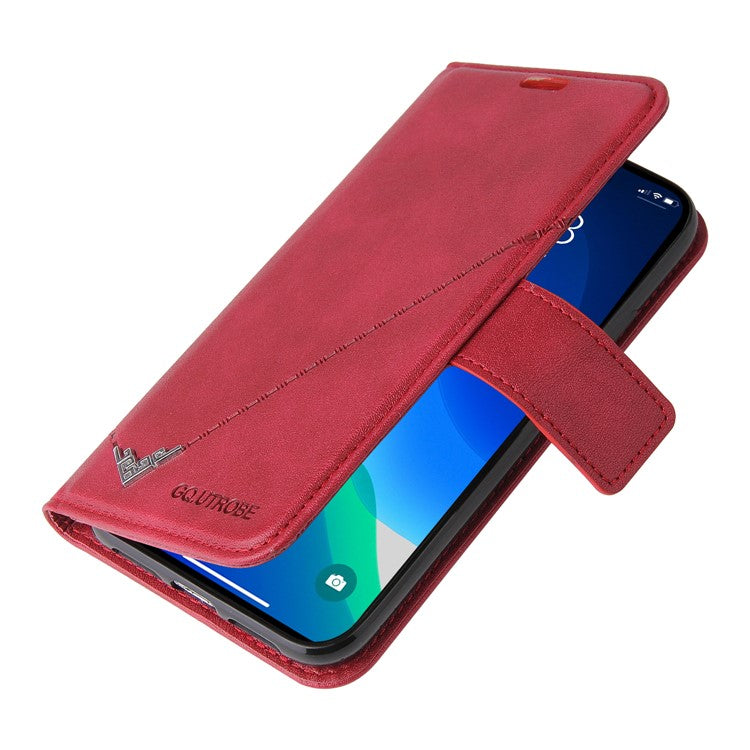 GQ.UTROBE For iPhone 14 Pro Max PU Leather Wallet Case Rectangular Metal Decor Folio Flip Foldable Stand Phone Cover - Red