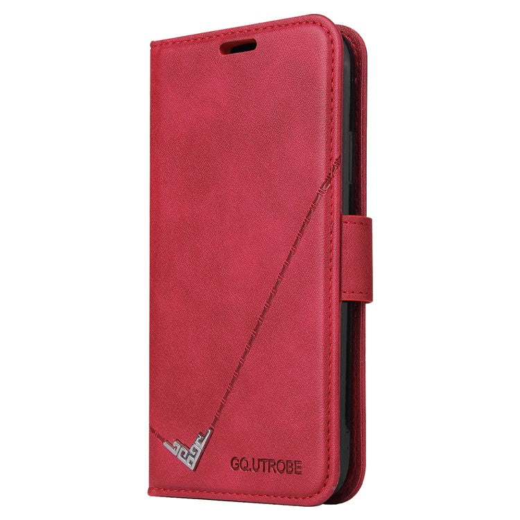 GQ.UTROBE For iPhone 14 Pro Max PU Leather Wallet Case Rectangular Metal Decor Folio Flip Foldable Stand Phone Cover - Red
