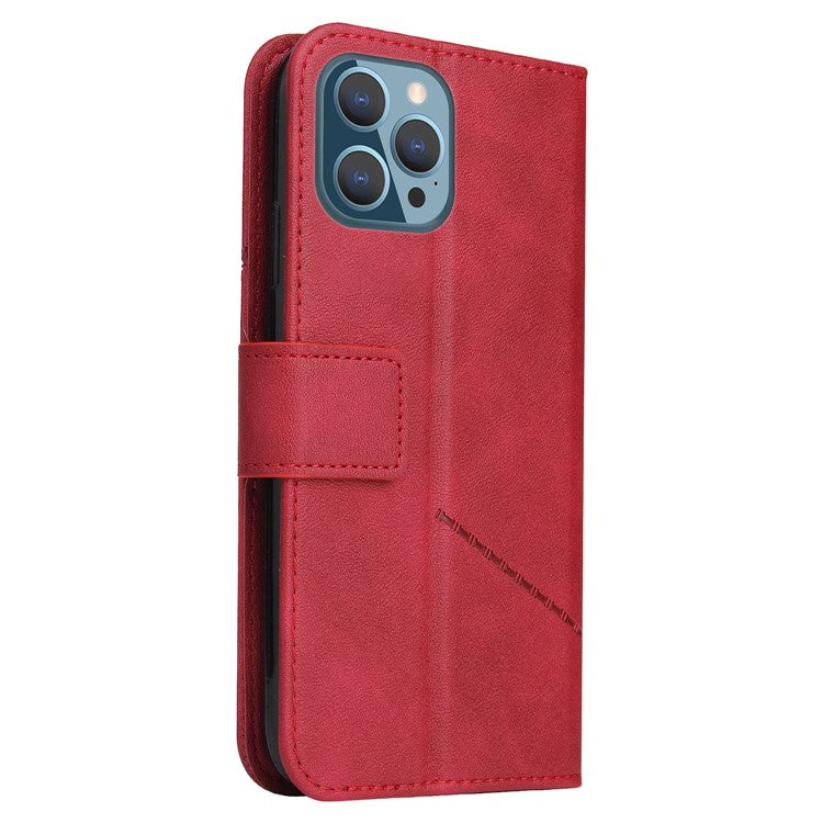 GQ.UTROBE For iPhone 14 Pro Max PU Leather Wallet Case Rectangular Metal Decor Folio Flip Foldable Stand Phone Cover - Red