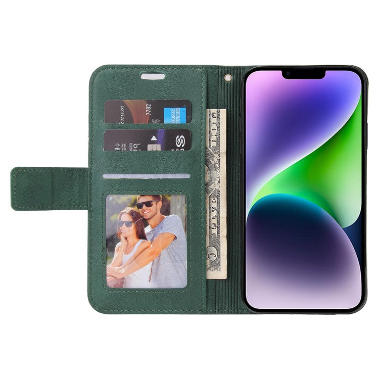 GQ.UTROBE For iPhone 14 Rectangular Metal Decor PU Leather Case Magnetic Clasp Phone Wallet Stand Cover - Green