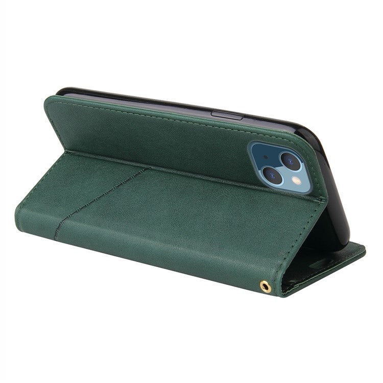 GQ.UTROBE For iPhone 14 Rectangular Metal Decor PU Leather Case Magnetic Clasp Phone Wallet Stand Cover - Green
