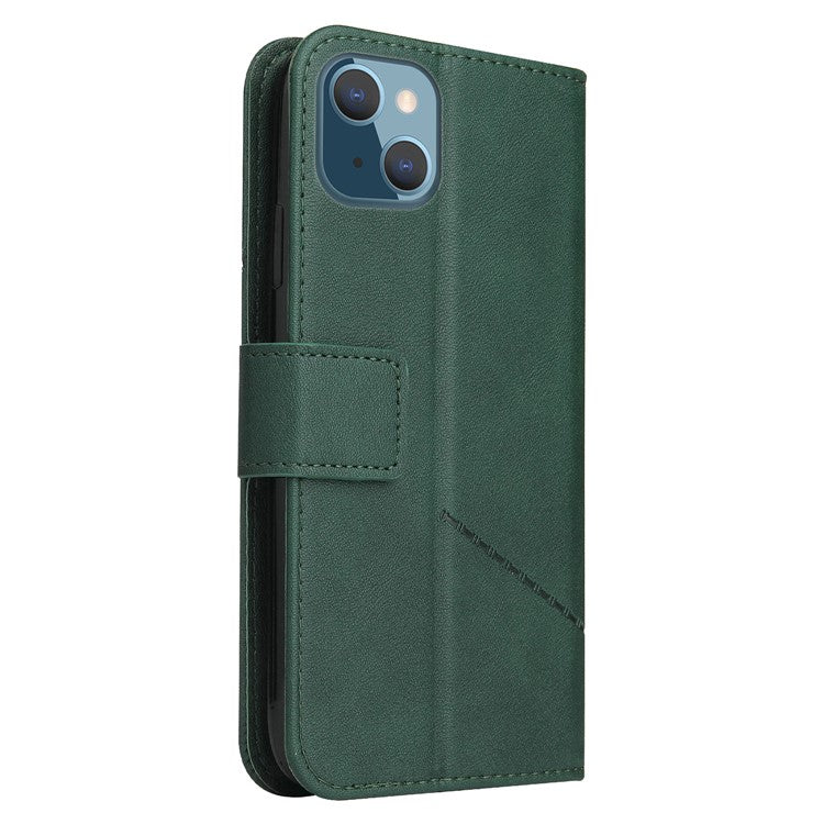 GQ.UTROBE For iPhone 14 Rectangular Metal Decor PU Leather Case Magnetic Clasp Phone Wallet Stand Cover - Green