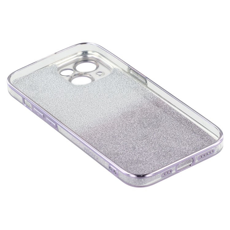 KADEM For iPhone 14 Gradient Glitter Powder Flexible TPU Back Cover Rhinestone Decor Flower Design Drop-proof Case - Purple