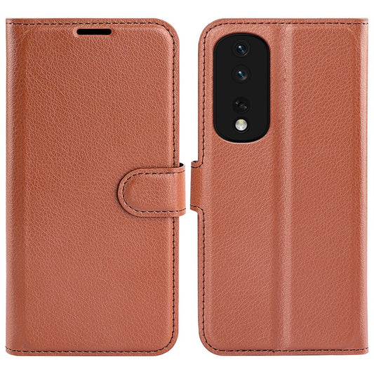 Phone Stand Wallet Cover for Honor 80 Pro 5G, Fall Protection Litchi Texture PU Leather Phone Flip Case - Brown