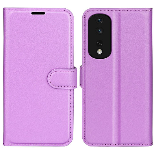 Phone Stand Wallet Cover for Honor 80 Pro 5G, Fall Protection Litchi Texture PU Leather Phone Flip Case - Purple