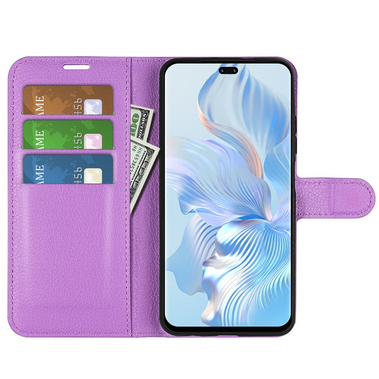 Phone Stand Wallet Cover for Honor 80 Pro 5G, Fall Protection Litchi Texture PU Leather Phone Flip Case - Purple