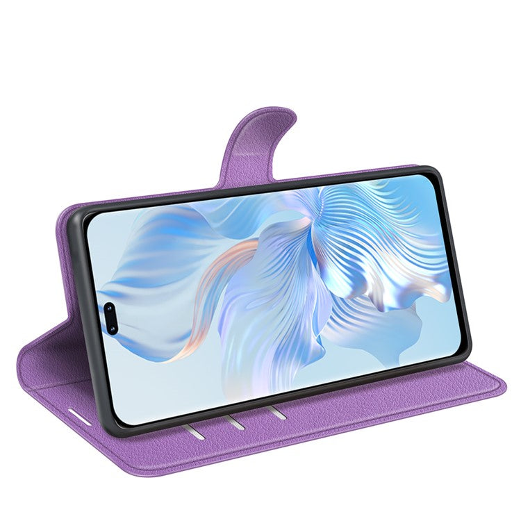 Phone Stand Wallet Cover for Honor 80 Pro 5G, Fall Protection Litchi Texture PU Leather Phone Flip Case - Purple