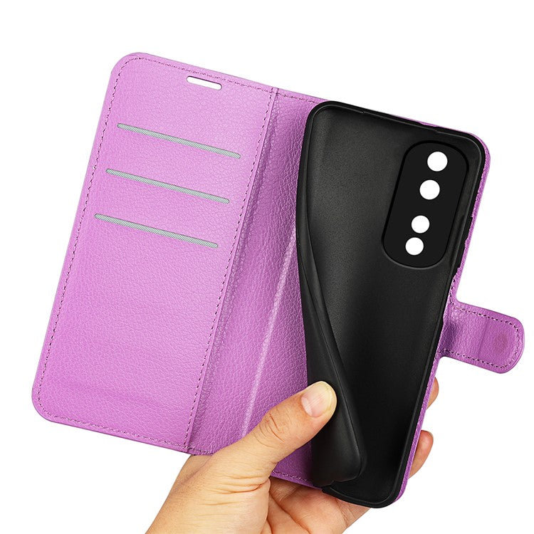 Phone Stand Wallet Cover for Honor 80 Pro 5G, Fall Protection Litchi Texture PU Leather Phone Flip Case - Purple