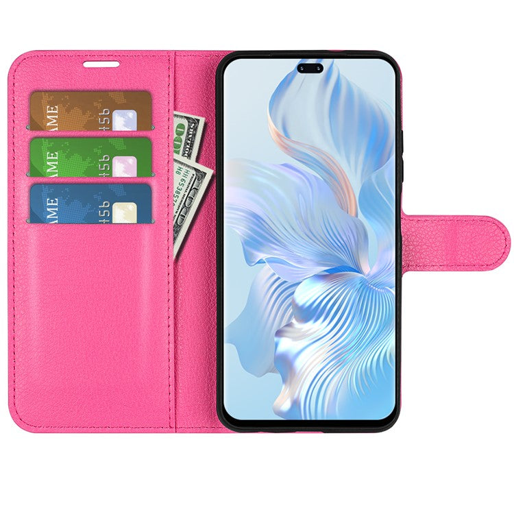 Phone Stand Wallet Cover for Honor 80 Pro 5G, Fall Protection Litchi Texture PU Leather Phone Flip Case - Rose