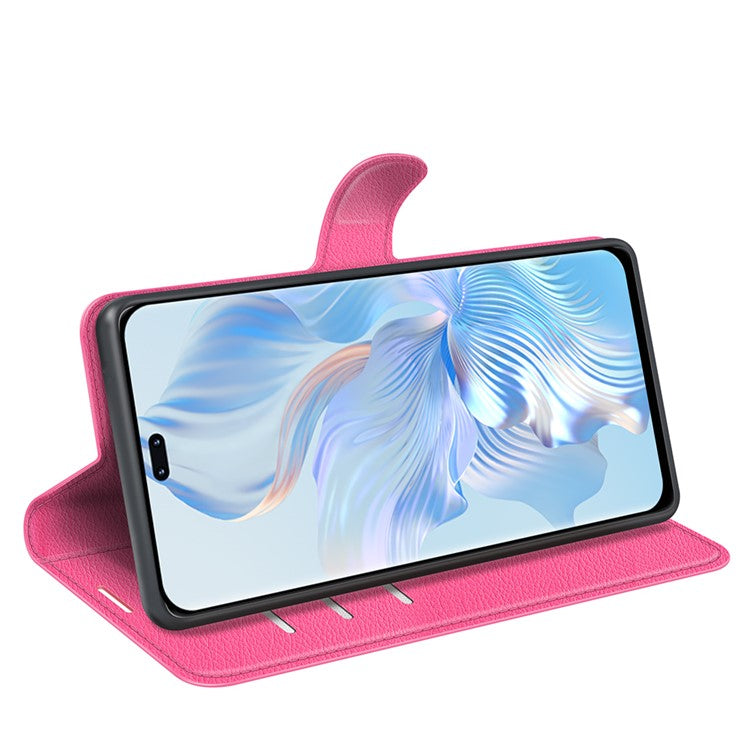 Phone Stand Wallet Cover for Honor 80 Pro 5G, Fall Protection Litchi Texture PU Leather Phone Flip Case - Rose