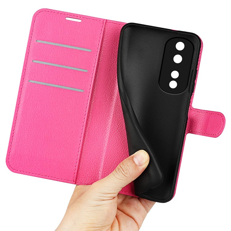 Phone Stand Wallet Cover for Honor 80 Pro 5G, Fall Protection Litchi Texture PU Leather Phone Flip Case - Rose