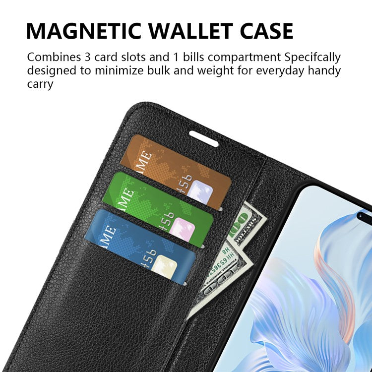 Phone Stand Wallet Cover for Honor 80 Pro 5G, Fall Protection Litchi Texture PU Leather Phone Flip Case - Rose