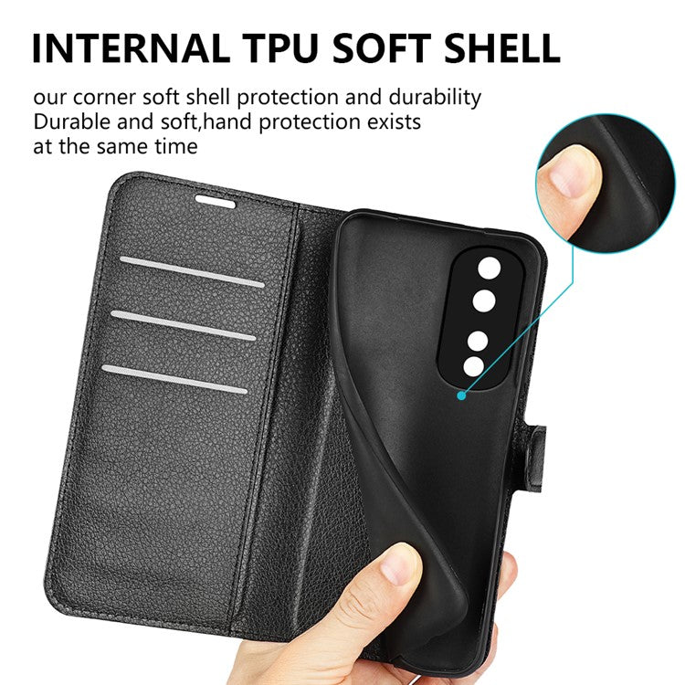Phone Stand Wallet Cover for Honor 80 Pro 5G, Fall Protection Litchi Texture PU Leather Phone Flip Case - Rose