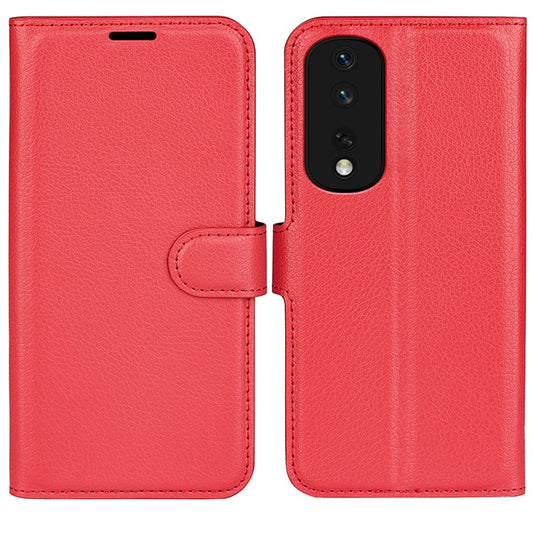 Phone Stand Wallet Cover for Honor 80 Pro 5G, Fall Protection Litchi Texture PU Leather Phone Flip Case - Red