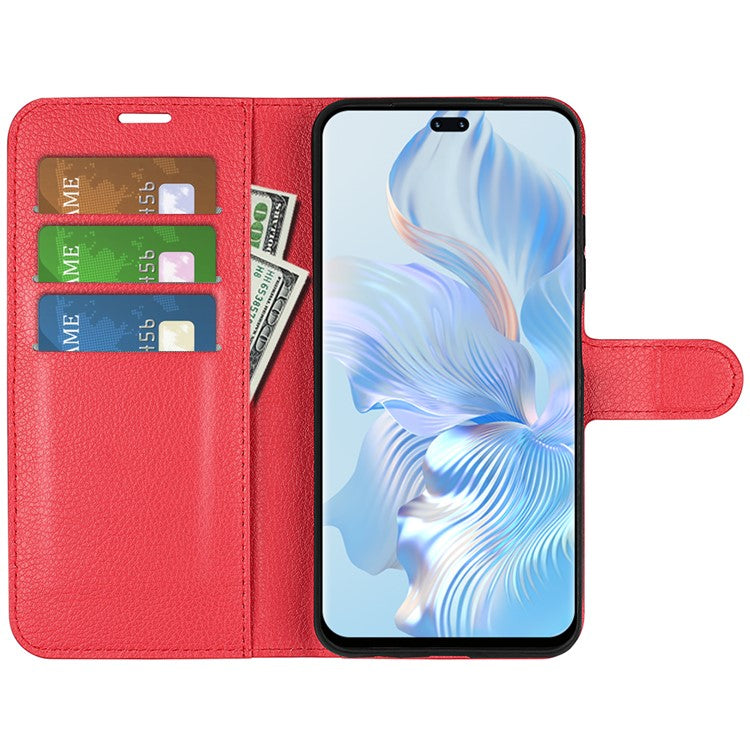 Phone Stand Wallet Cover for Honor 80 Pro 5G, Fall Protection Litchi Texture PU Leather Phone Flip Case - Red