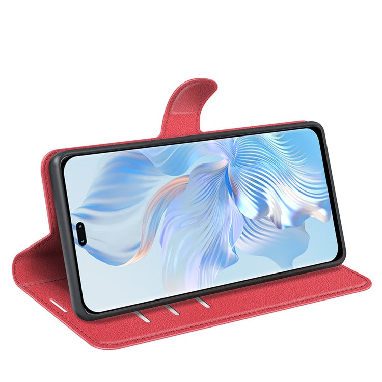 Phone Stand Wallet Cover for Honor 80 Pro 5G, Fall Protection Litchi Texture PU Leather Phone Flip Case - Red