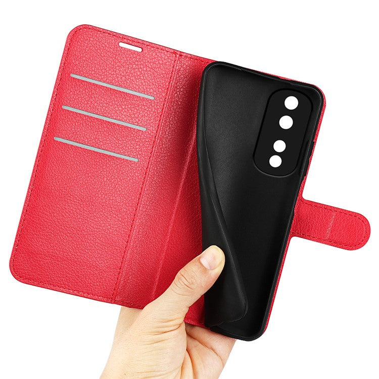 Phone Stand Wallet Cover for Honor 80 Pro 5G, Fall Protection Litchi Texture PU Leather Phone Flip Case - Red