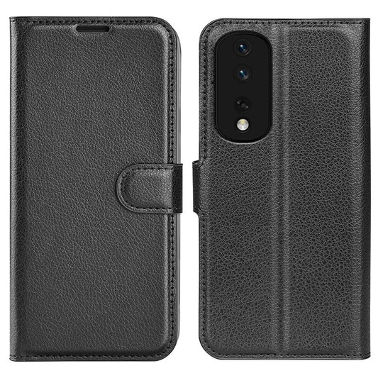 Phone Stand Wallet Cover for Honor 80 Pro 5G, Fall Protection Litchi Texture PU Leather Phone Flip Case - Black