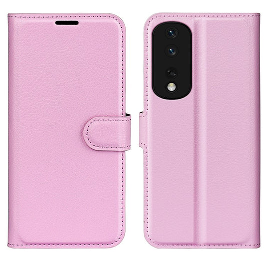 Phone Stand Wallet Cover for Honor 80 Pro 5G, Fall Protection Litchi Texture PU Leather Phone Flip Case - Pink