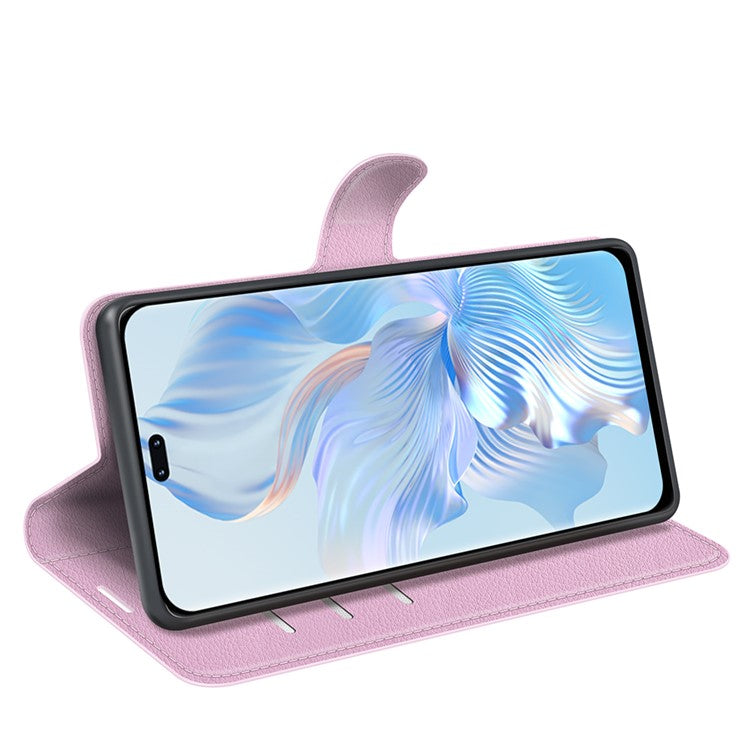 Phone Stand Wallet Cover for Honor 80 Pro 5G, Fall Protection Litchi Texture PU Leather Phone Flip Case - Pink