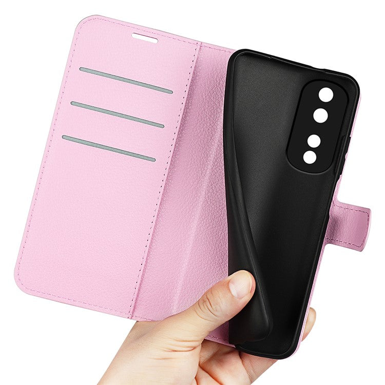 Phone Stand Wallet Cover for Honor 80 Pro 5G, Fall Protection Litchi Texture PU Leather Phone Flip Case - Pink