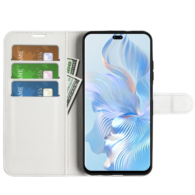 Phone Stand Wallet Cover for Honor 80 Pro 5G, Fall Protection Litchi Texture PU Leather Phone Flip Case - White