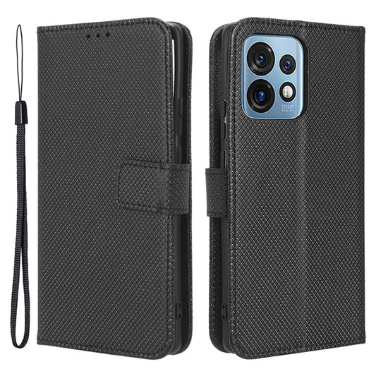 Shockproof Phone Cover for Motorola Moto X40 5G / Edge 40 Pro 5G / Edge+ (2023) Magnetic Clasp Diamond Texture PU Leather Stand Wallet Anti-scratch Phone Case Card Holder - Black