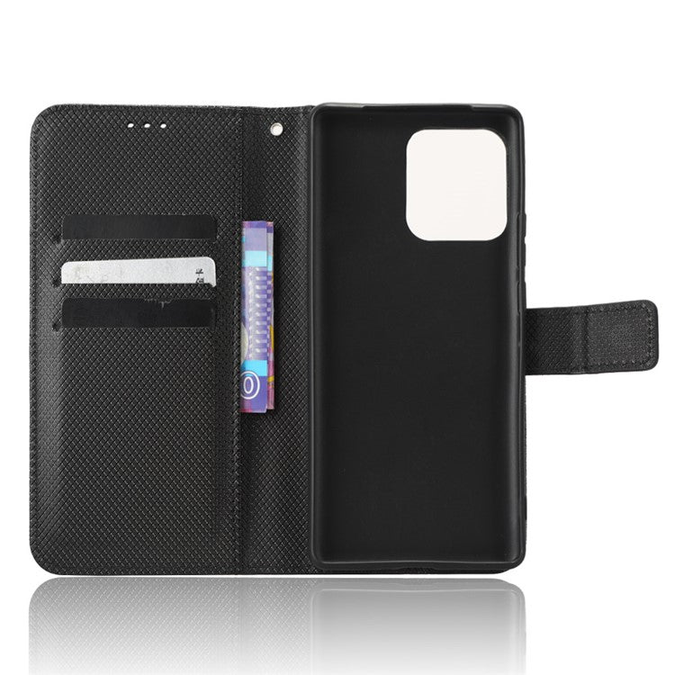 Shockproof Phone Cover for Motorola Moto X40 5G / Edge 40 Pro 5G / Edge+ (2023) Magnetic Clasp Diamond Texture PU Leather Stand Wallet Anti-scratch Phone Case Card Holder - Black