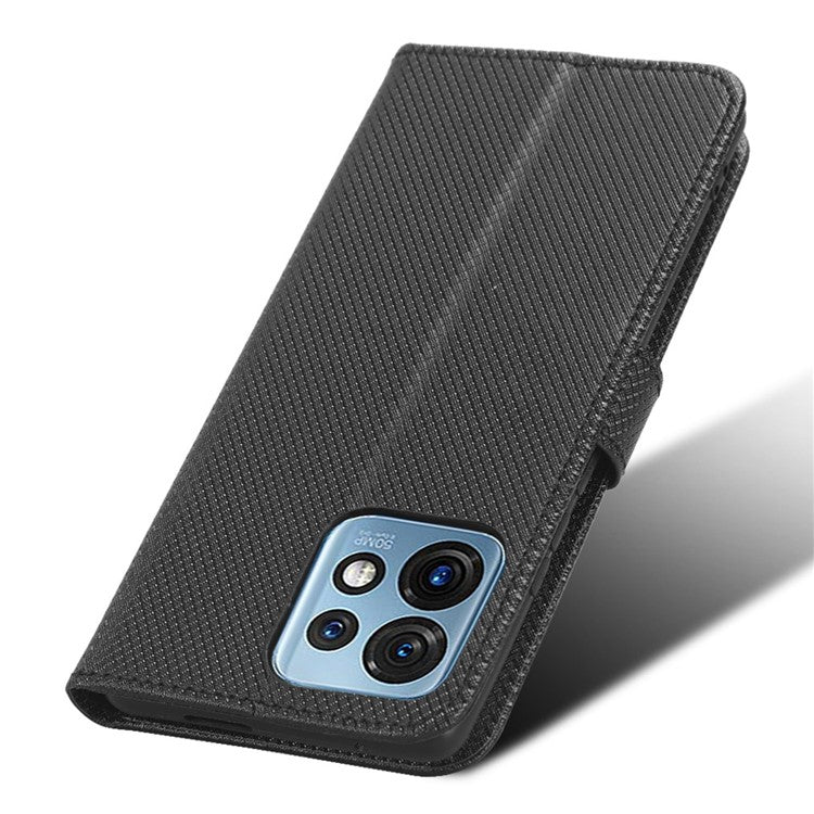 Shockproof Phone Cover for Motorola Moto X40 5G / Edge 40 Pro 5G / Edge+ (2023) Magnetic Clasp Diamond Texture PU Leather Stand Wallet Anti-scratch Phone Case Card Holder - Black