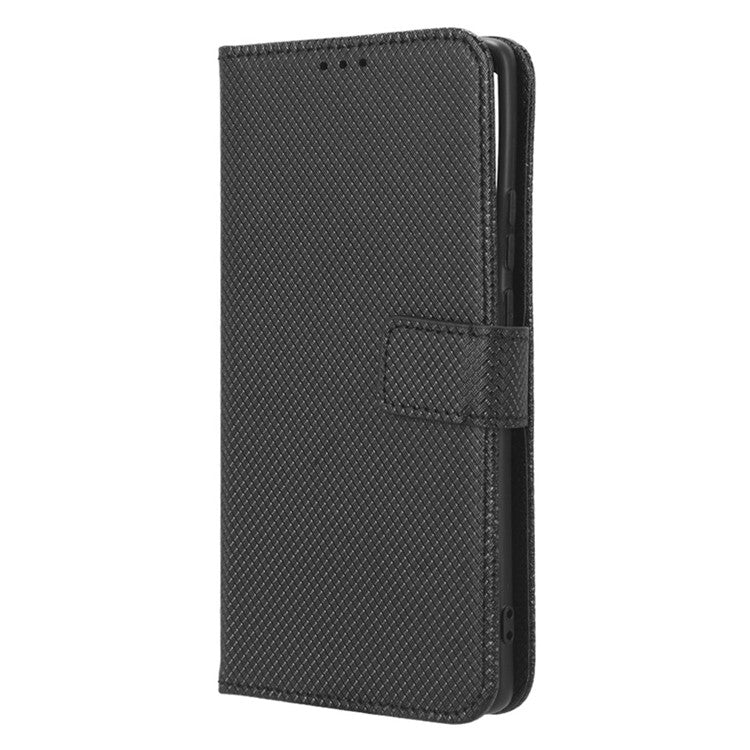 Shockproof Phone Cover for Motorola Moto X40 5G / Edge 40 Pro 5G / Edge+ (2023) Magnetic Clasp Diamond Texture PU Leather Stand Wallet Anti-scratch Phone Case Card Holder - Black