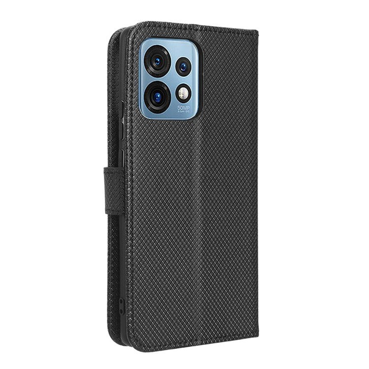 Shockproof Phone Cover for Motorola Moto X40 5G / Edge 40 Pro 5G / Edge+ (2023) Magnetic Clasp Diamond Texture PU Leather Stand Wallet Anti-scratch Phone Case Card Holder - Black