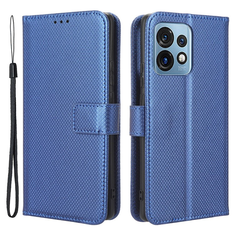 Shockproof Phone Cover for Motorola Moto X40 5G / Edge 40 Pro 5G / Edge+ (2023) Magnetic Clasp Diamond Texture PU Leather Stand Wallet Anti-scratch Phone Case Card Holder - Blue