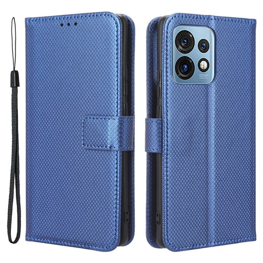 Shockproof Phone Cover for Motorola Moto X40 5G / Edge 40 Pro 5G / Edge+ (2023) Magnetic Clasp Diamond Texture PU Leather Stand Wallet Anti-scratch Phone Case Card Holder - Blue