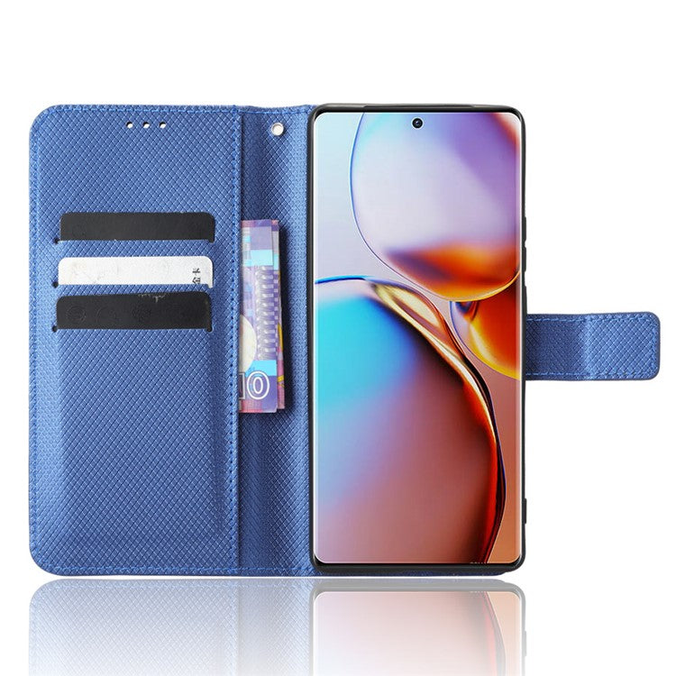 Shockproof Phone Cover for Motorola Moto X40 5G / Edge 40 Pro 5G / Edge+ (2023) Magnetic Clasp Diamond Texture PU Leather Stand Wallet Anti-scratch Phone Case Card Holder - Blue